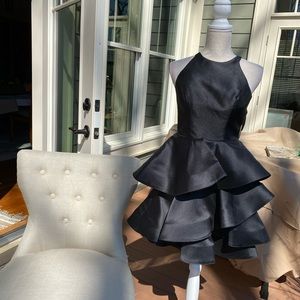 Designer layered fit and flare cocktail dress.